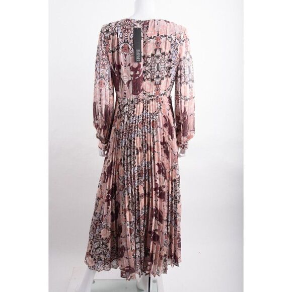 Badgley Mischka Womens Pleated Maxi Dress Sz 8 Multi-Color Pink Red Floral NWT - Picture 5 of 6